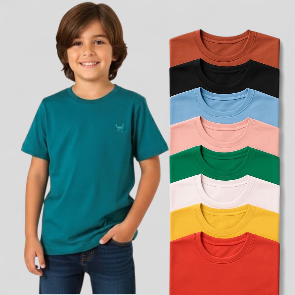 Camisa básica Infantil Menino - Camiseta 100% Algodão - Blusa Essencial 2 ao 14
