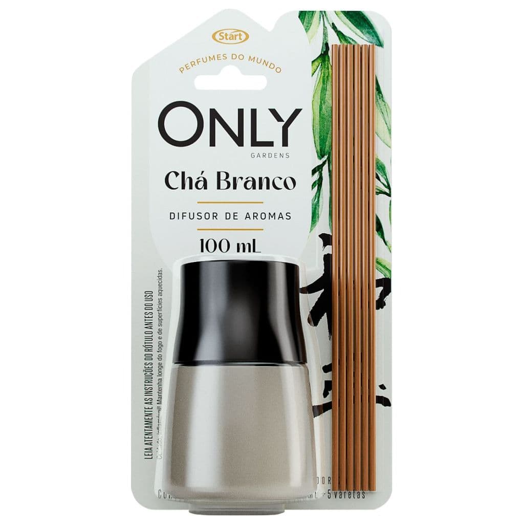 Difusor de Aromas Perfumes do Mundo Only Gardens Chá Branco 100ml + Varetas Difusoras
