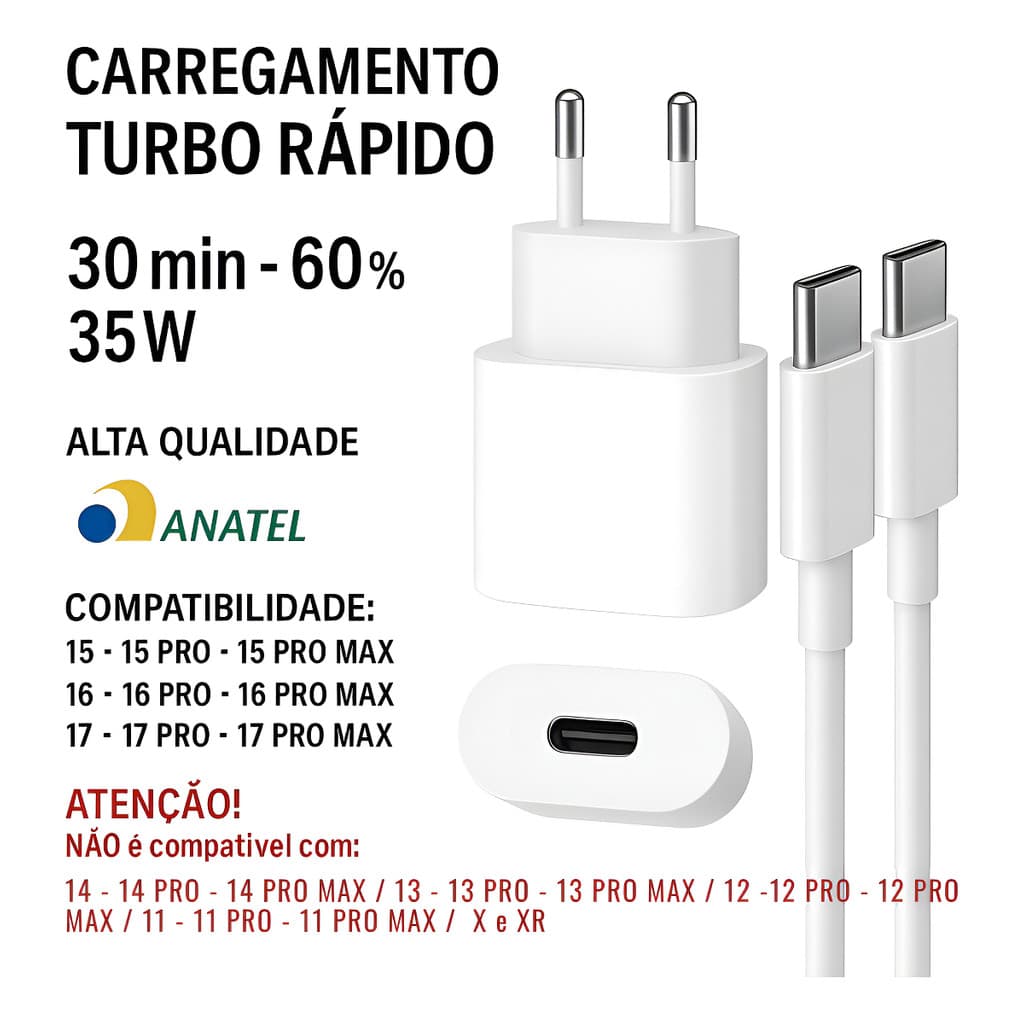 Carregador Usb-c Turbo Para iPhone 15 16 Plus Pro Max Carregador iPhone 15 Carregador Fast Carregador Rapido iPhone 1516