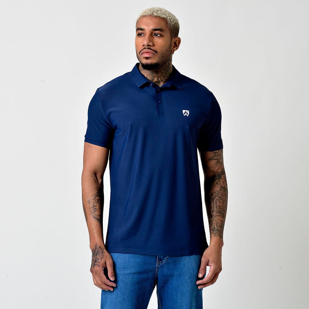 Camisa Polo Masculina Manga Curta Mr Kitsch Azul Marinho
