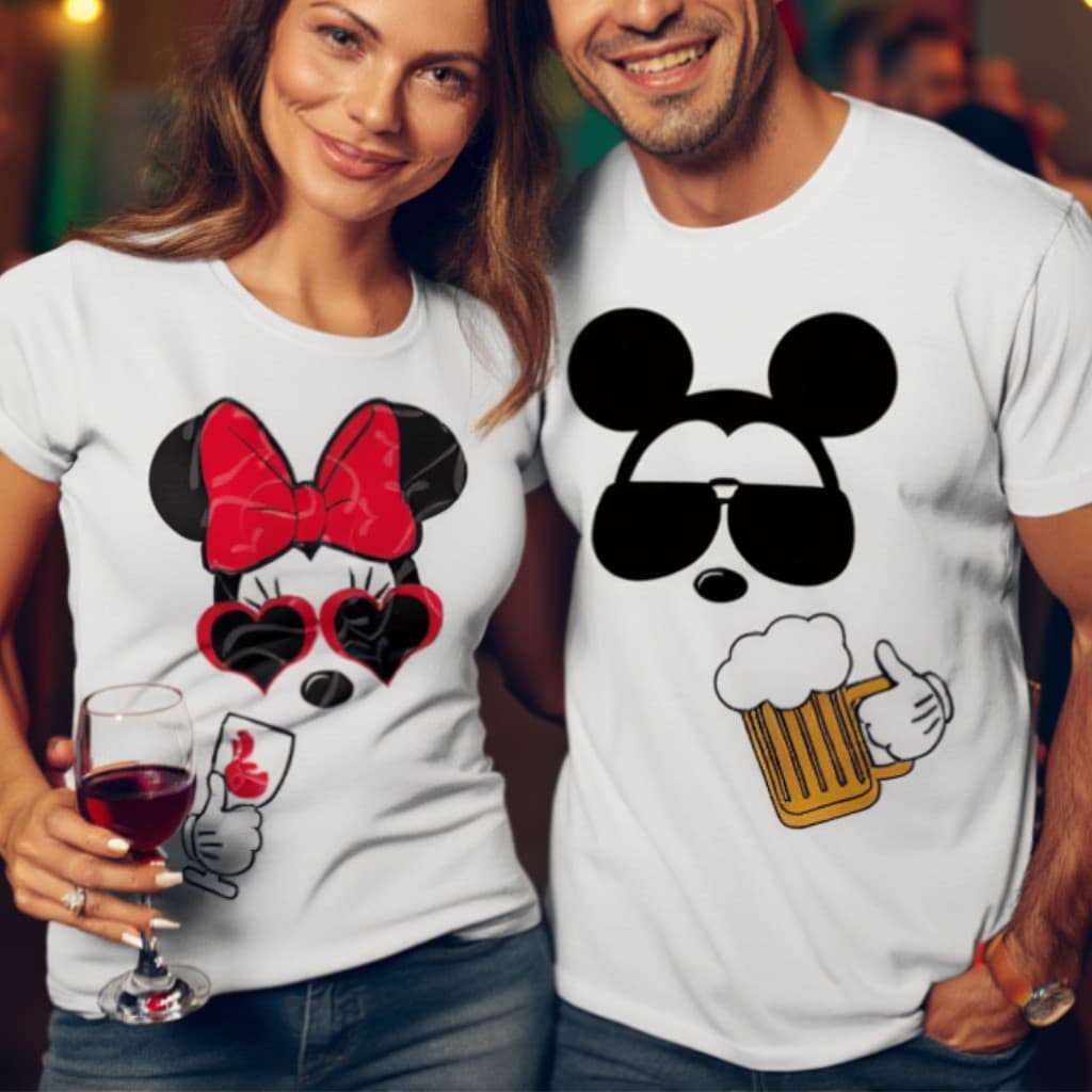 Conjunto de Camisa Mickey e Minnie Festa Presente Namoro Casal Casados Namorados Kit 2 camisetas
