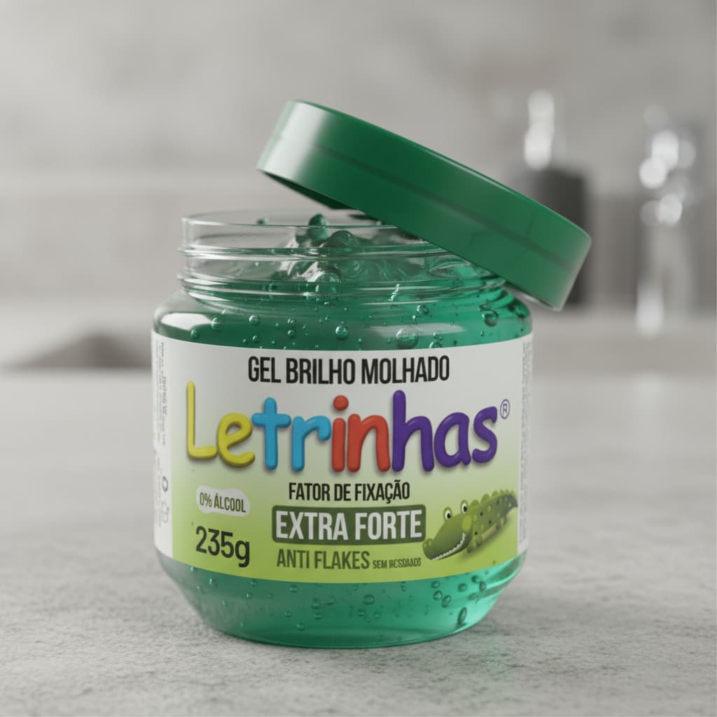 Gel Letrinhas Fixador Brilho Molhado VERDE 235 g 0% de álcool