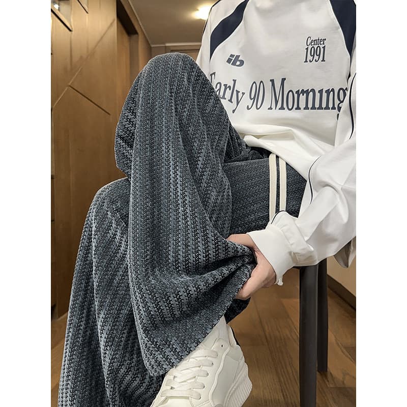 Textura Jacquard calças masculinas outono inverno rua Wear rufião bonito em linha reta calças soltas Drape pesado largo-