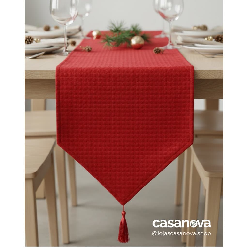 Caminho de Mesa Veludo Matelassê 32cm x 1,8m Vermelho – Mesa Posta Natalina Elegante