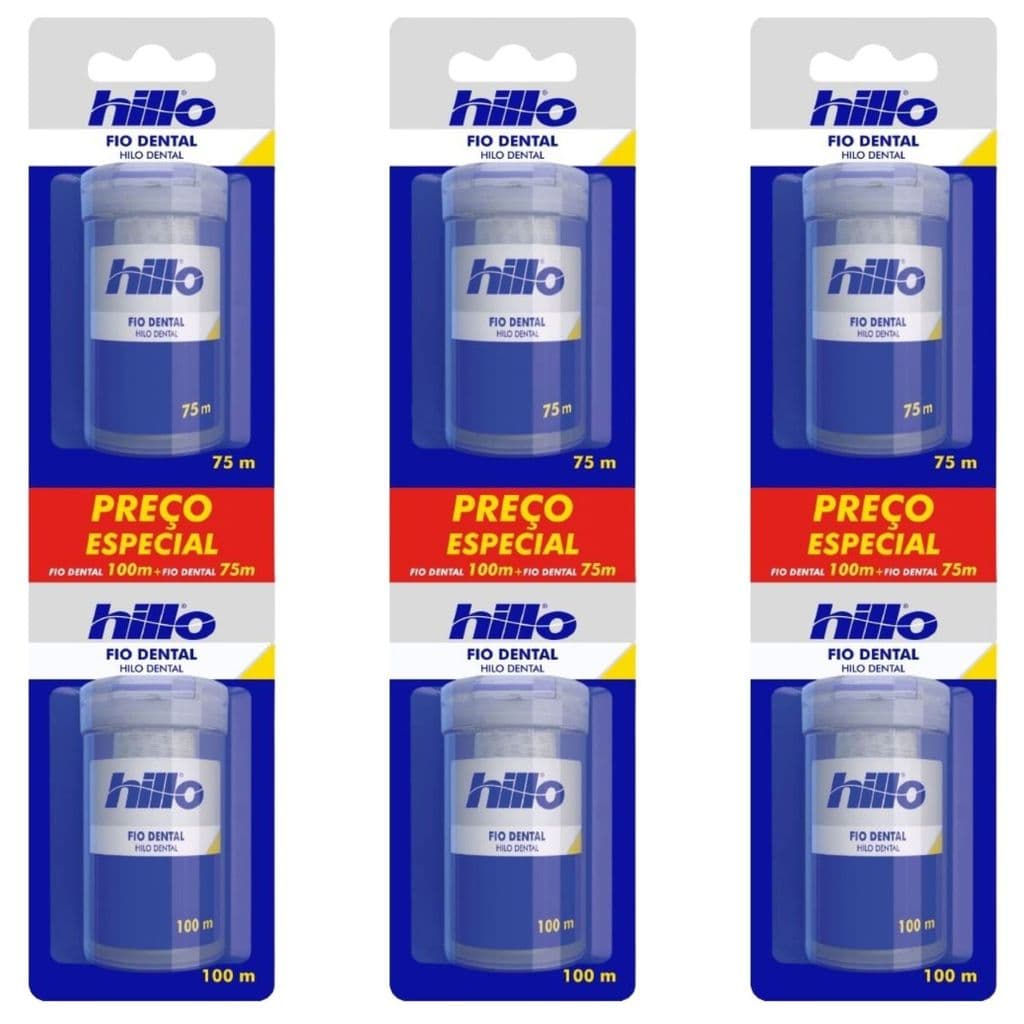 Fio Dental Encerado Hillo Pack 100m + 75m Kit com 3