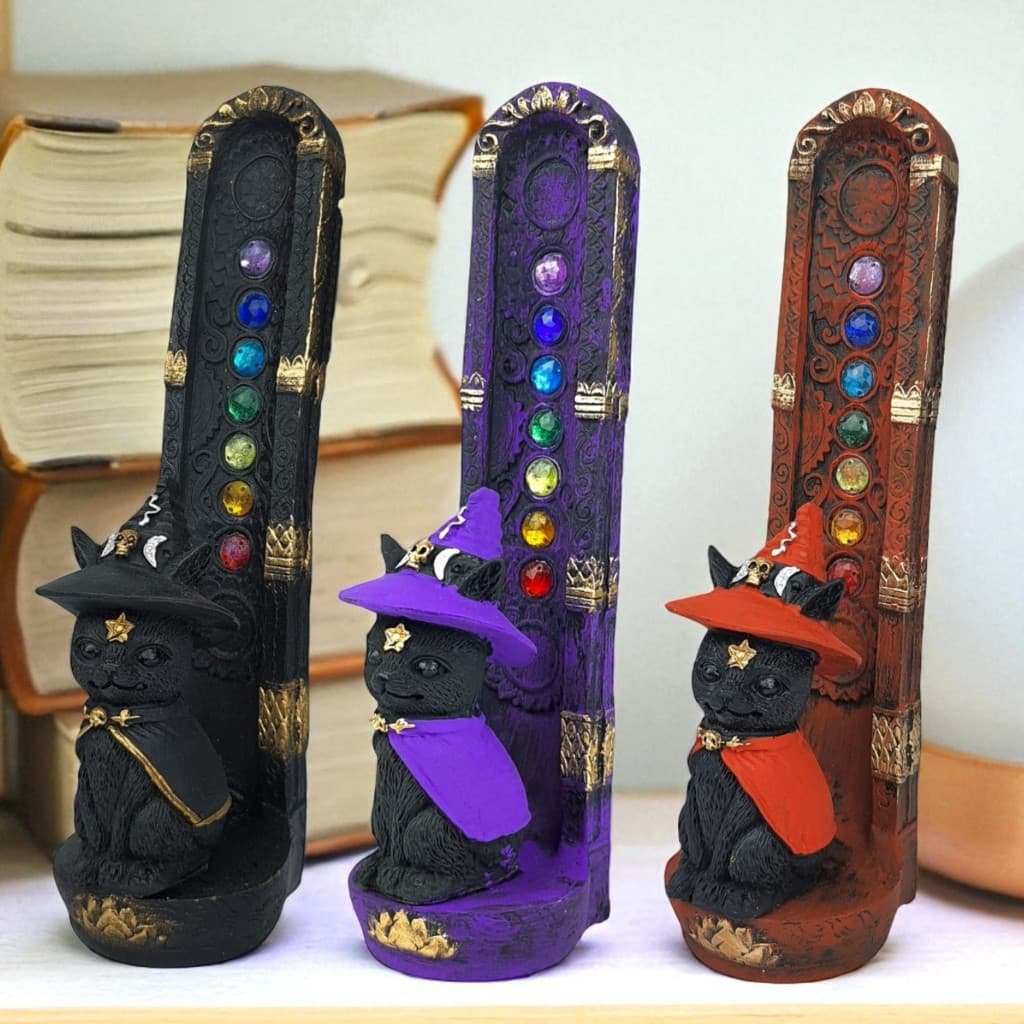 Incensario Porta Incenso Vareta Gato e Bruxa 7 Chakras Esotérico Zen Decorativo