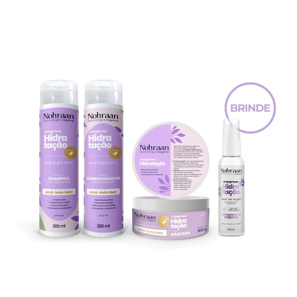 Kit Capilar Nohraan Cronograma Hidratação Para Todos os Tipos de Cabelo Com Brinde