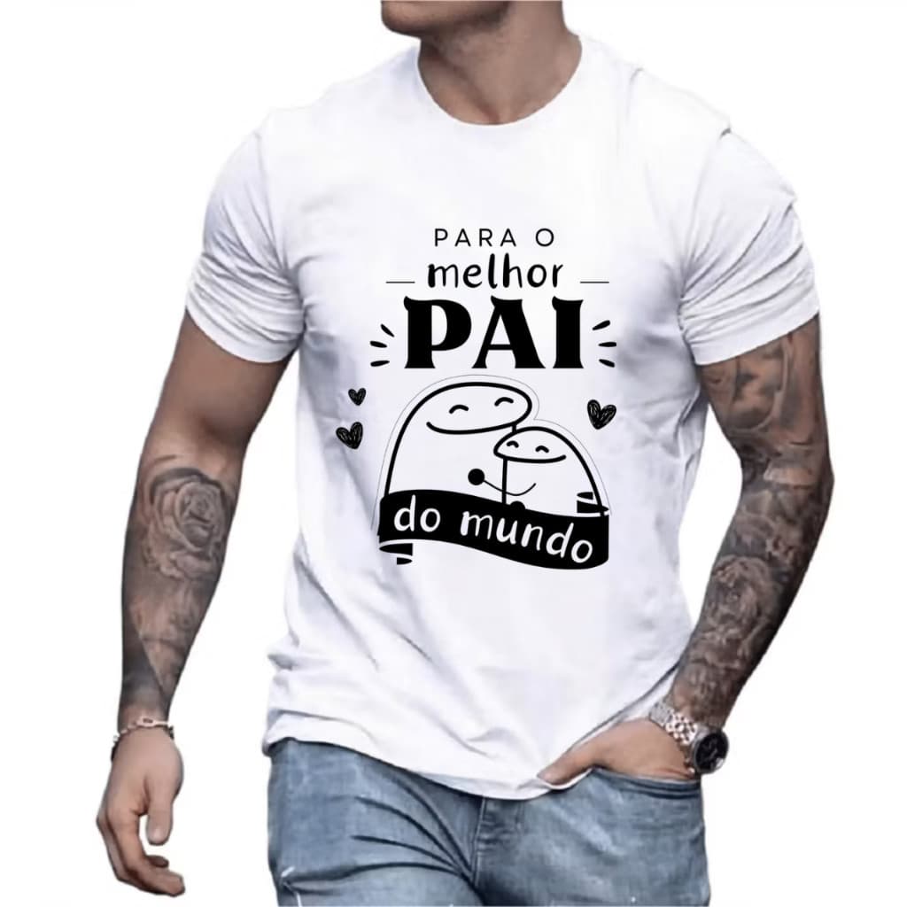 Camiseta Camisa Algodão Masculina Estampada Para O Melhor Pai Do Mundo Camisa Personalizada Dia Dos Pais P ao GG Premium