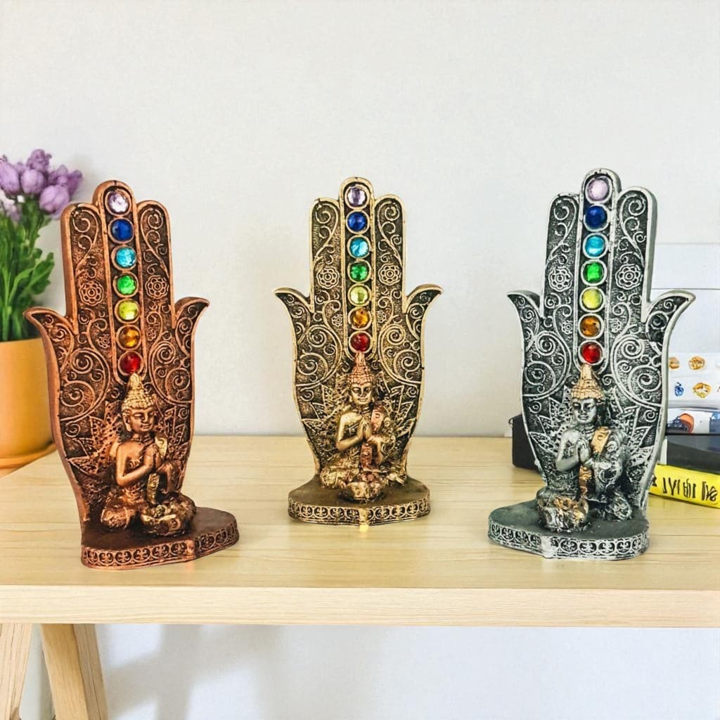 Incensario Porta Incenso Vareta Buda E Ganesha Mão Hamsa Chakras Decorativa
