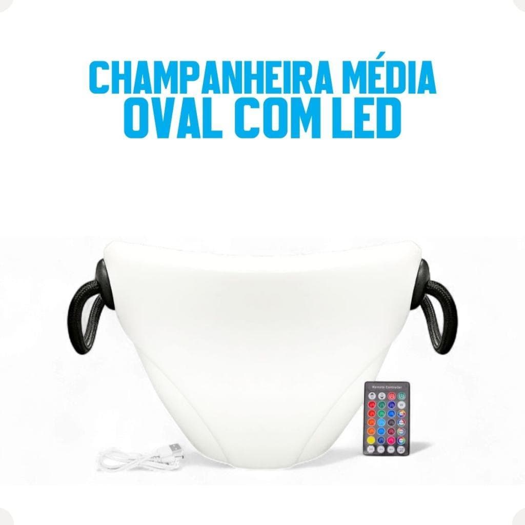 Champanheira Oval Média LED RGB Sem Fio Com Alça Balde De Gelo Iluminado Para Festa