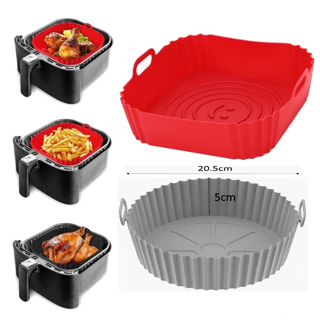 Kit 2/4 Formas de Silicone Redondo Quadrada 20x20cm Assadeira Air Fryer Forno Forma para Fritadeira Elétrica com Alça