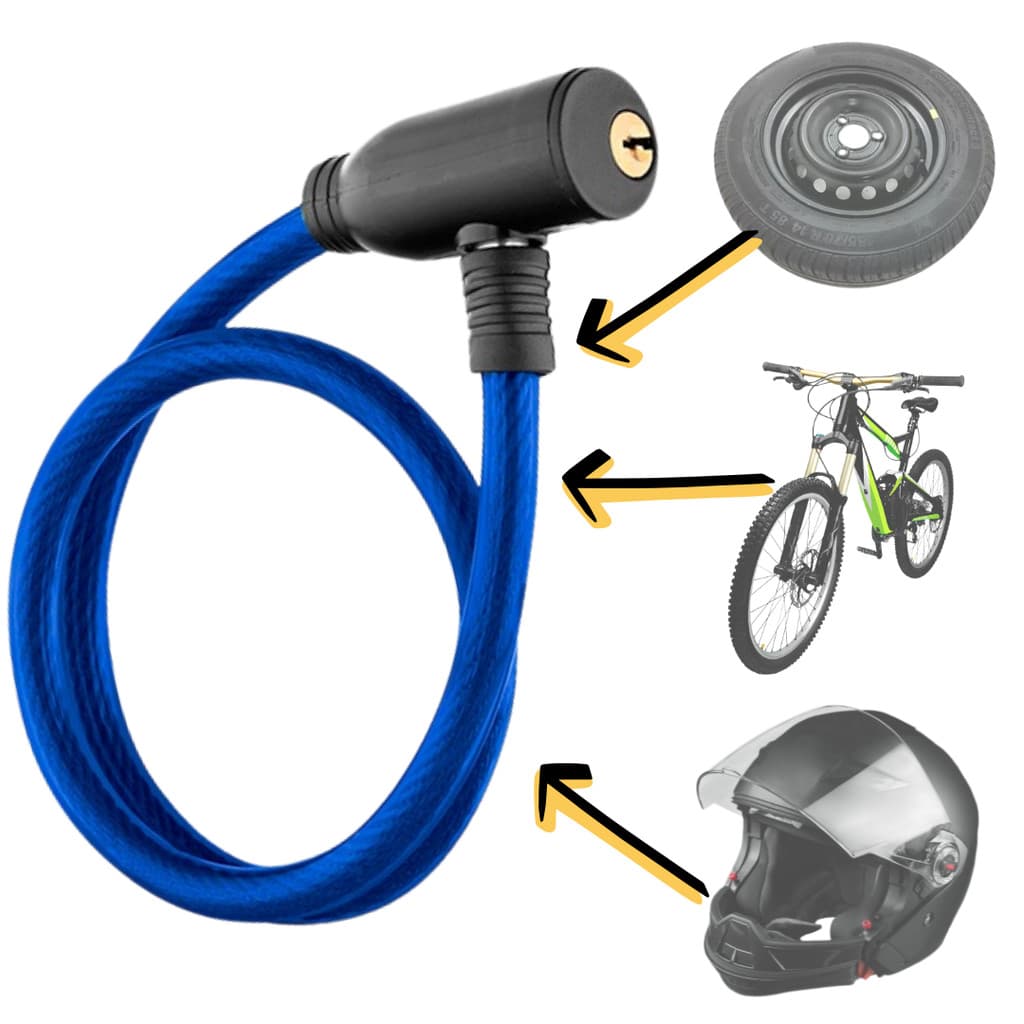 CADEADO TRANCA BICICLETA E MOTO C/ CHAVE CABO DE AÇO RESISTENTE COMPRIMENTO 80CM REFORÇADO UNIVERSAL