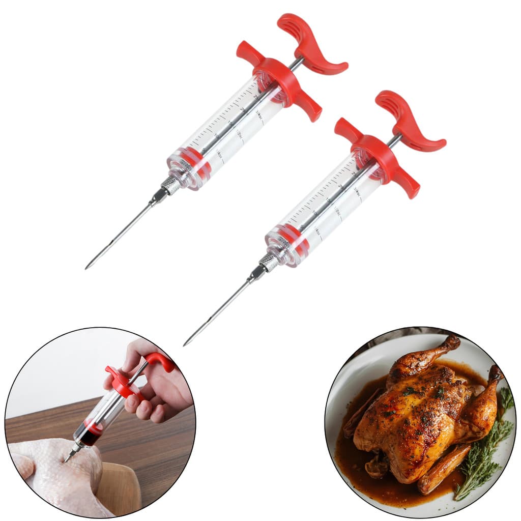 Kit 2 Seringas Injetora de Temperos Carnes Frango Costela Churrasco Aço Inox Ideal Cozinha Gourmet