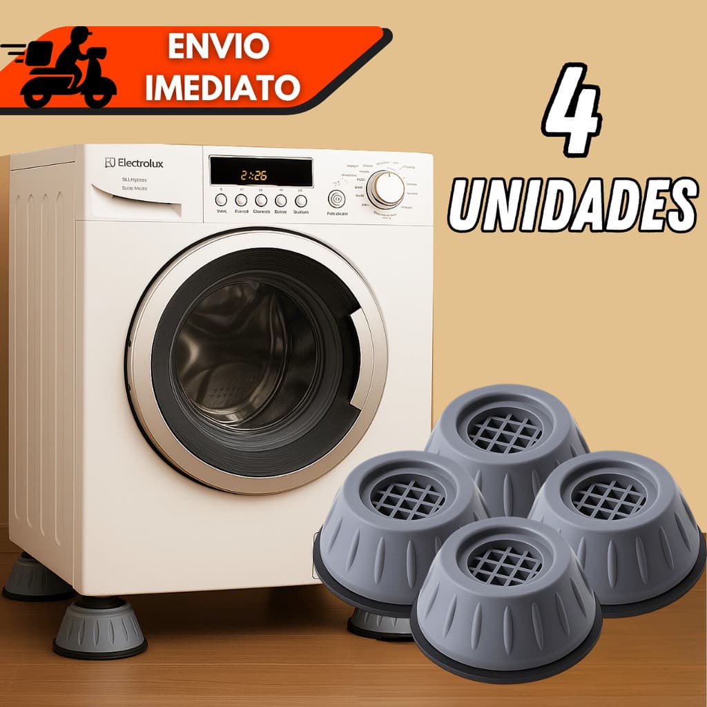 🏷️ Conjunto 4 Pés Suporte Anti Vibração HU54560 P/ Máquina de Lavar Geladeira Fogão Sofá Mesa