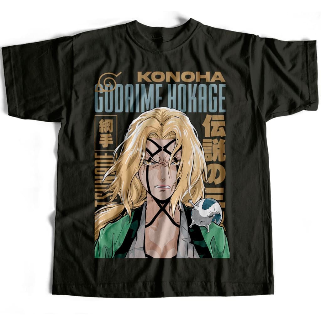 Camiseta Básica Tsunade Senju Hokage Naruto Camisa de Anime com Estampas em DTF. Envio Rápido.