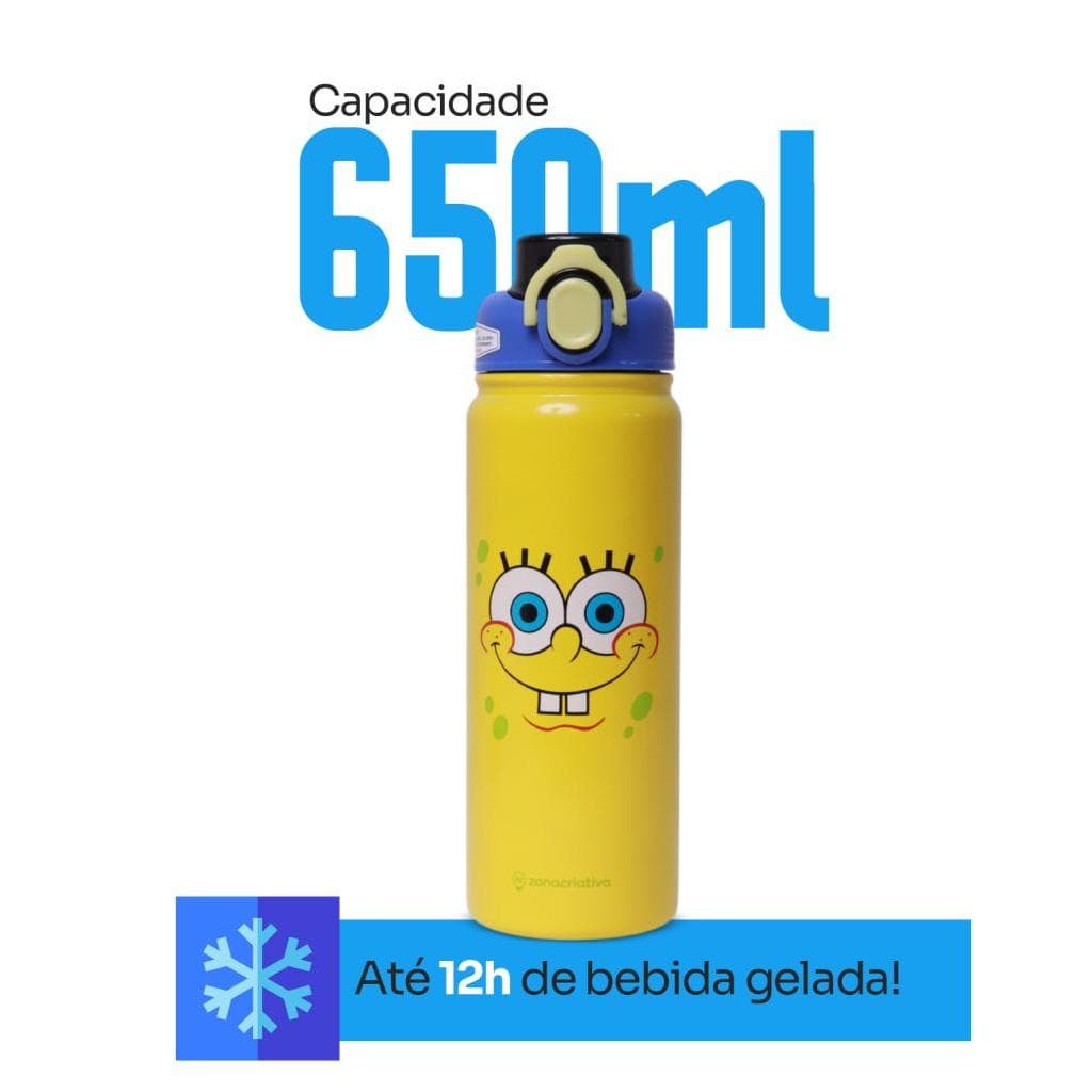 Garrafa Térmica 650ml Bob Esponja Nickelodeon Oficial Inox Zona Criativa Canudo Presente Escolar