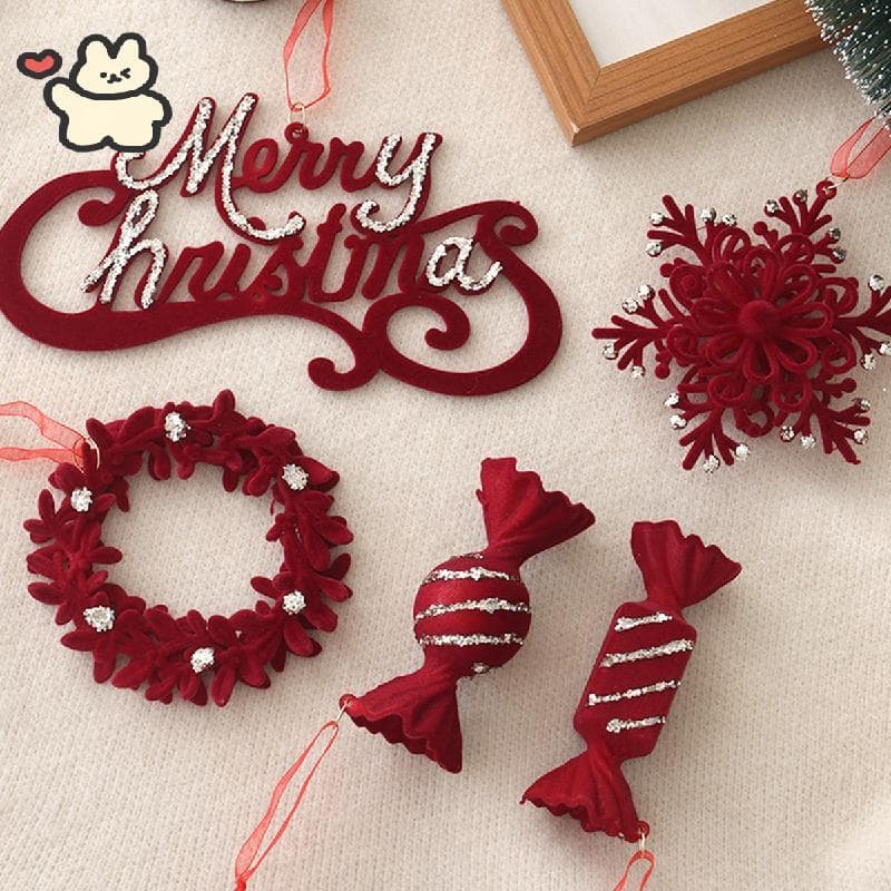 Ornamento De Guirlanda De Natal Flocado Borgonha Com Pingente De Arco E Rena , Conjunto Elegante De Decoração De Árvore