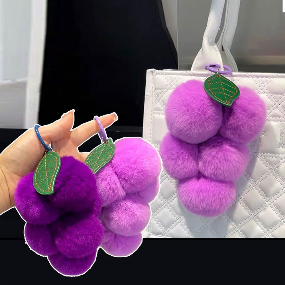 Acessório De Pingente De Pelúcia 3D Em Forma De Uva Chaveiros Fofos Bolsa Pom Poms
