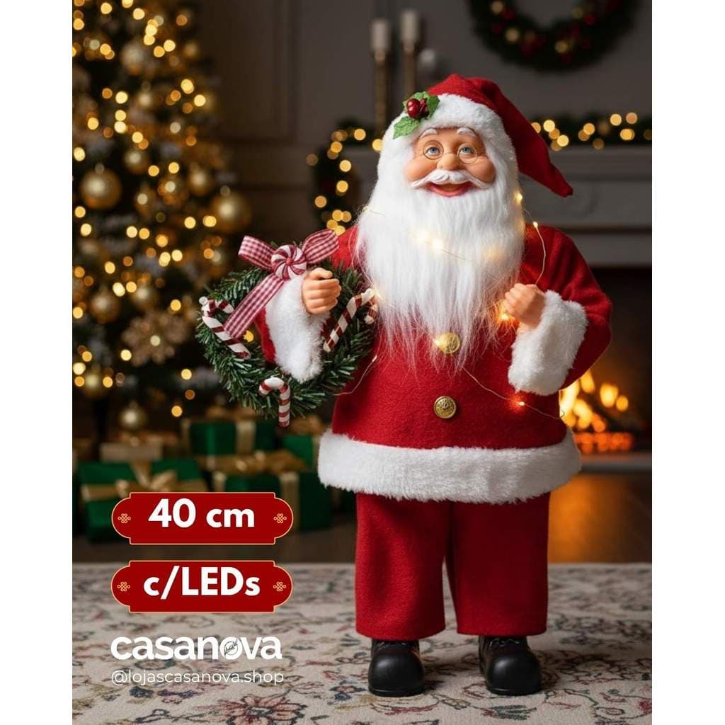 Papai Noel em Pé com LED 40cm Vermelho/Branco – Decoração Natalina Premium