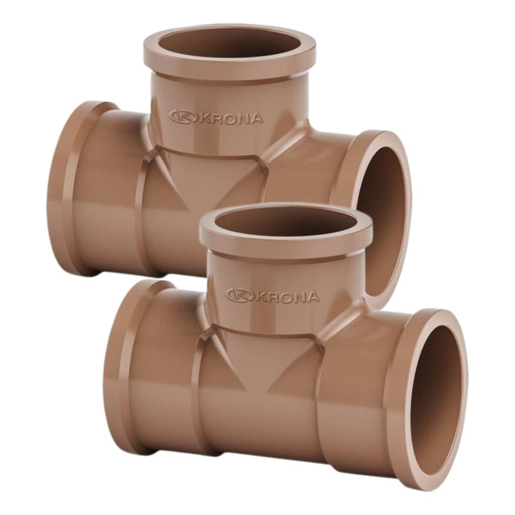 Kit C/ 2 Undds Tee Krona Redução Soldável 50mm X 25mm Marrom