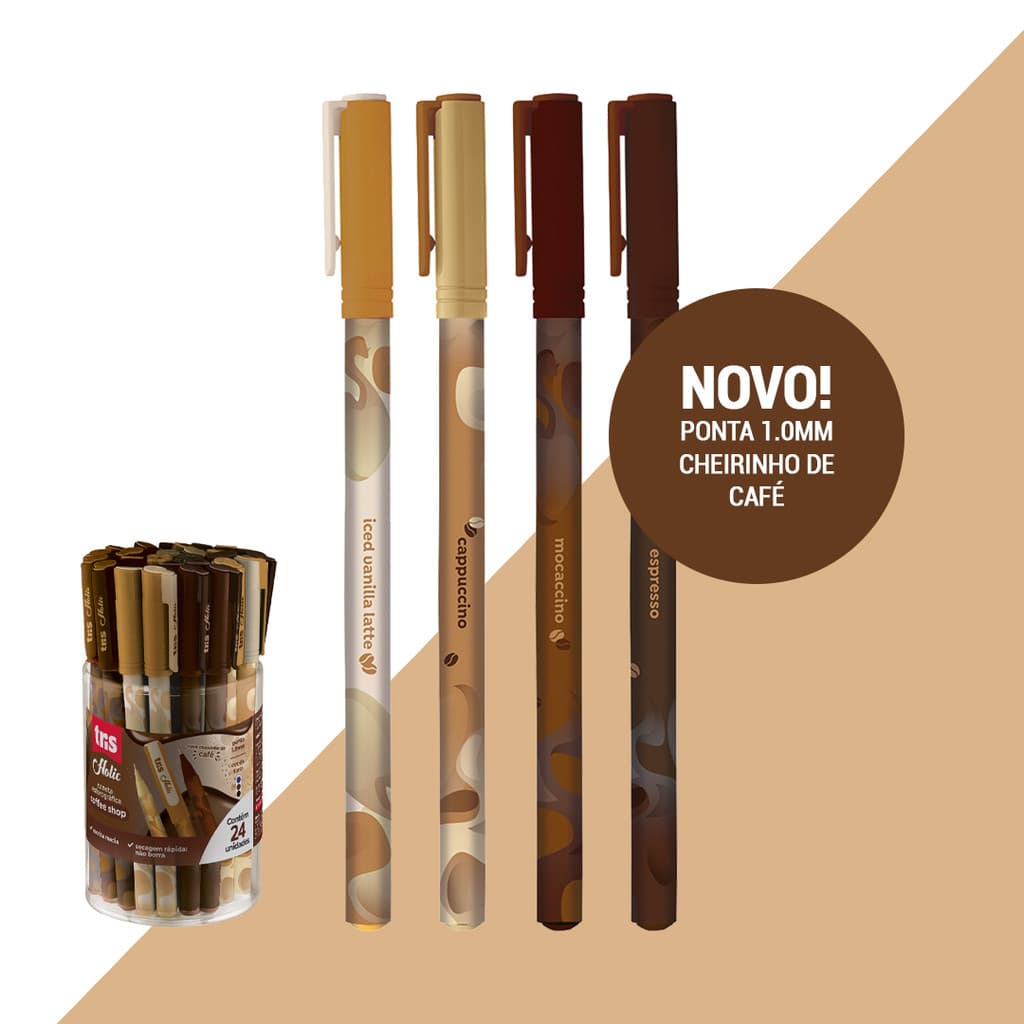 Kit 4 Canetas Esferograficas Coffee Holic Tris 1.0