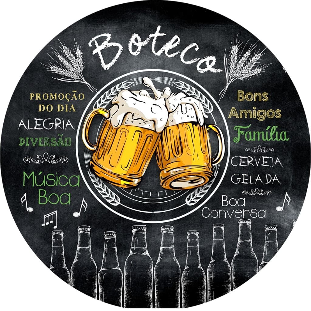 Capa Mini Painel Redondo de Festa 50x50 CM Em Tecido Sublimado 3D Boteco Bar FIRE SHOP