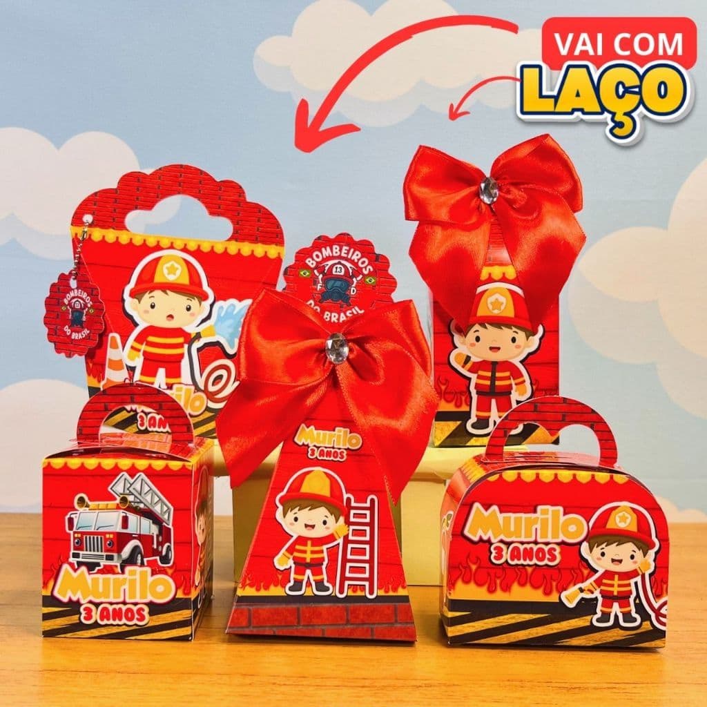 Kit Caixinhas Personalizadas Tema Bombeiro  Festa Infantil | Lembrancinhas Caminhão de Bombeiros Vermelho