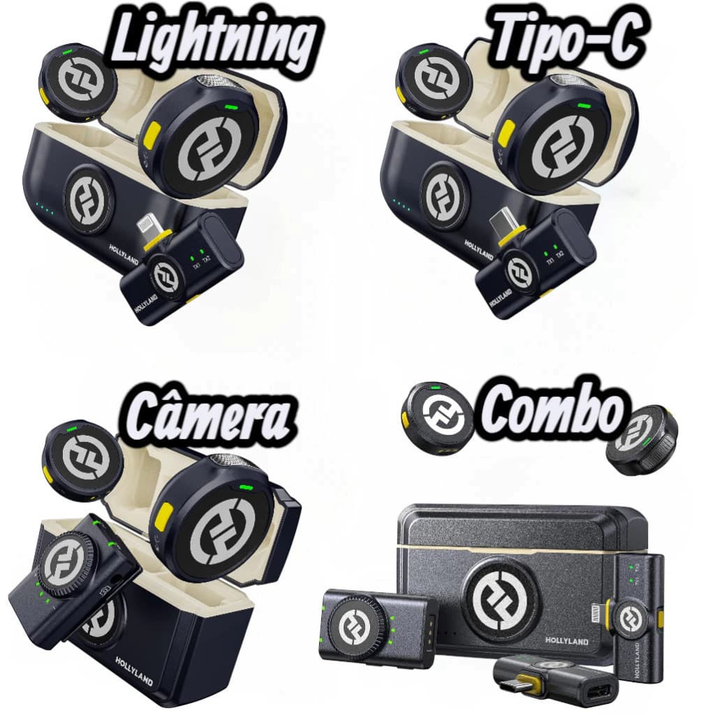 Microfone de Lapela sem fio Hollyland Lark M2 Versão Combo | Câmera | Lightning | Tipo-C USB-C