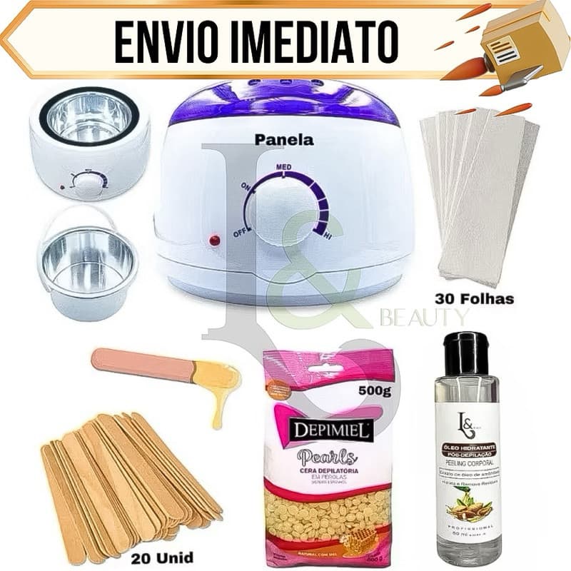 Kit Depilaçao Cera Quente Panela Elétrica + 500g Cera Perolada + Papel Removedor + Palitos N 2