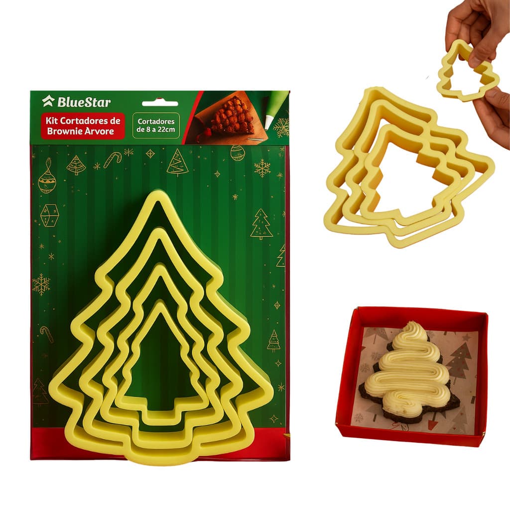 Kit 4 Cortadores Árvore de Natal Bluestar Para Brownie