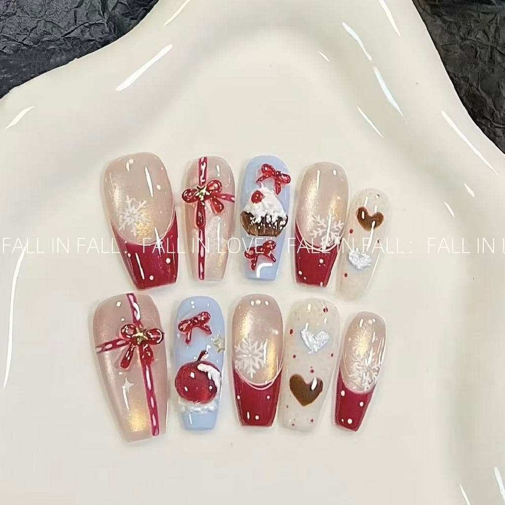 [Bolo de morango] Novo estilo francês floco de neve olho de gato natal clareamento de unhas High-End usado à mão estilo