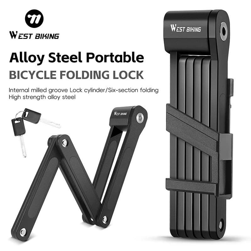 Cadeado Dobrável para Bicicleta WEST BIKING com 2 Chaves, 87cm, Alta Segurança, em Aço de Liga, para MTB, Bicicleta de E