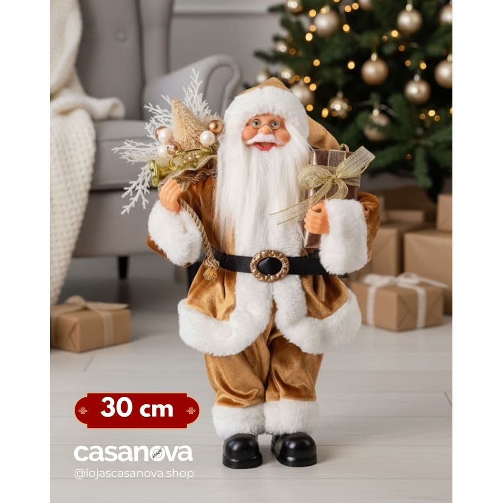 Papai Noel em Pé 30cm Dourado – Decoração Natalina Premium