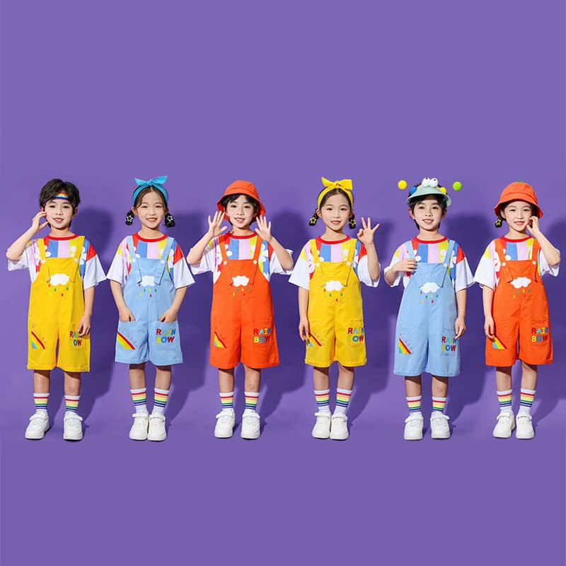 [Estoque pronto, envio rápido] Dia do jardim de infância Cheerleader Macacão infantil Roupas de desempenho Jogos Cerimôn