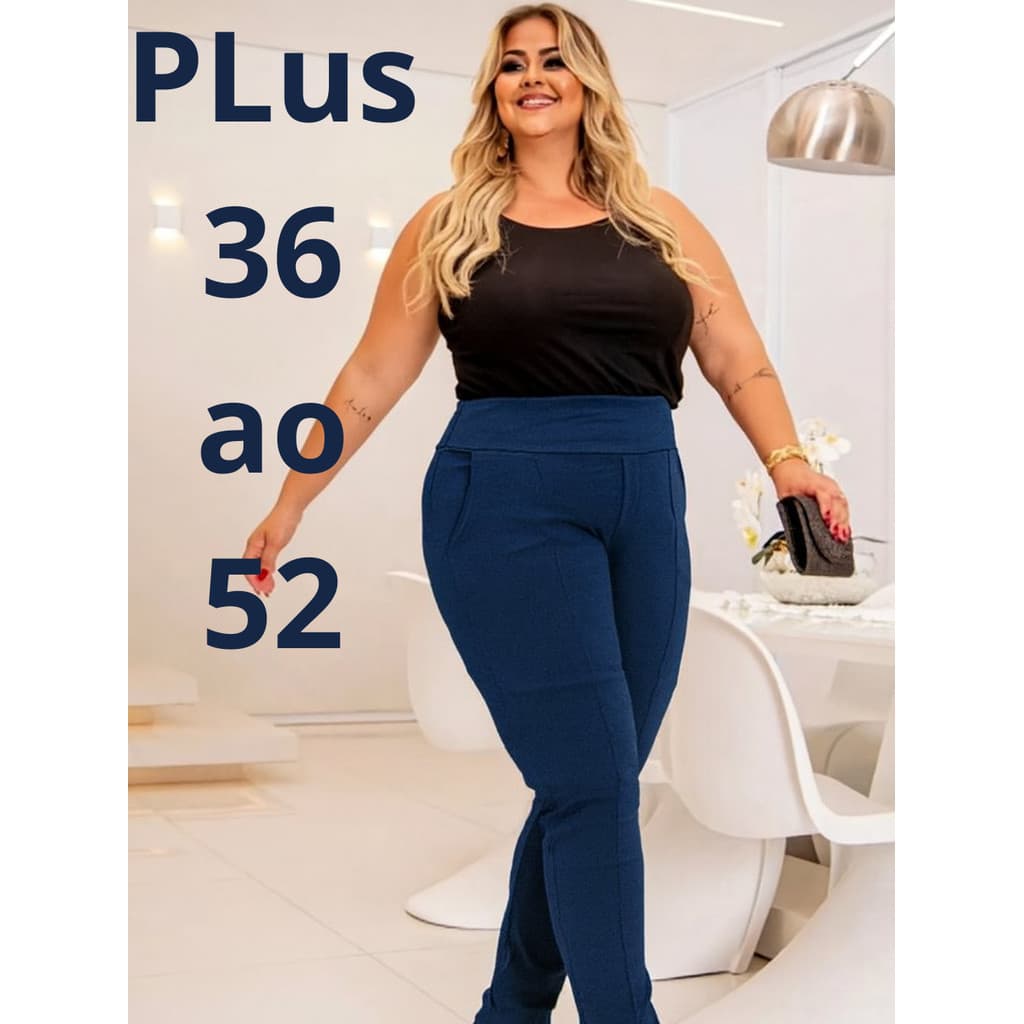 Calça de Cintura Alta Plus Size de Malha Alfaiataria Social Feminina Executiva Casual EleganteSkinny