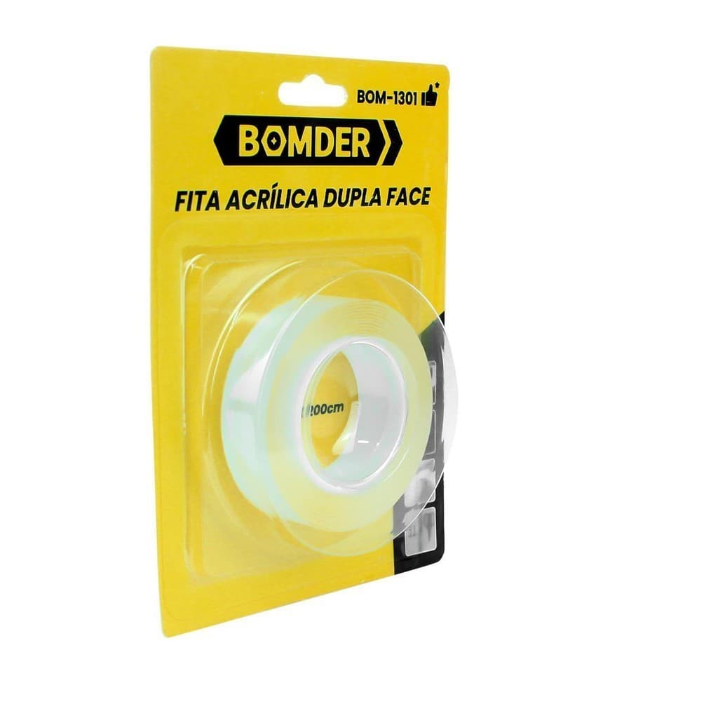 Fita Dupla Face Fixa Forte Profissional 18mm X 200cm Industrial Fita Adesiva Dupla Face Bomvink 1301 - 1,8cm x 2m