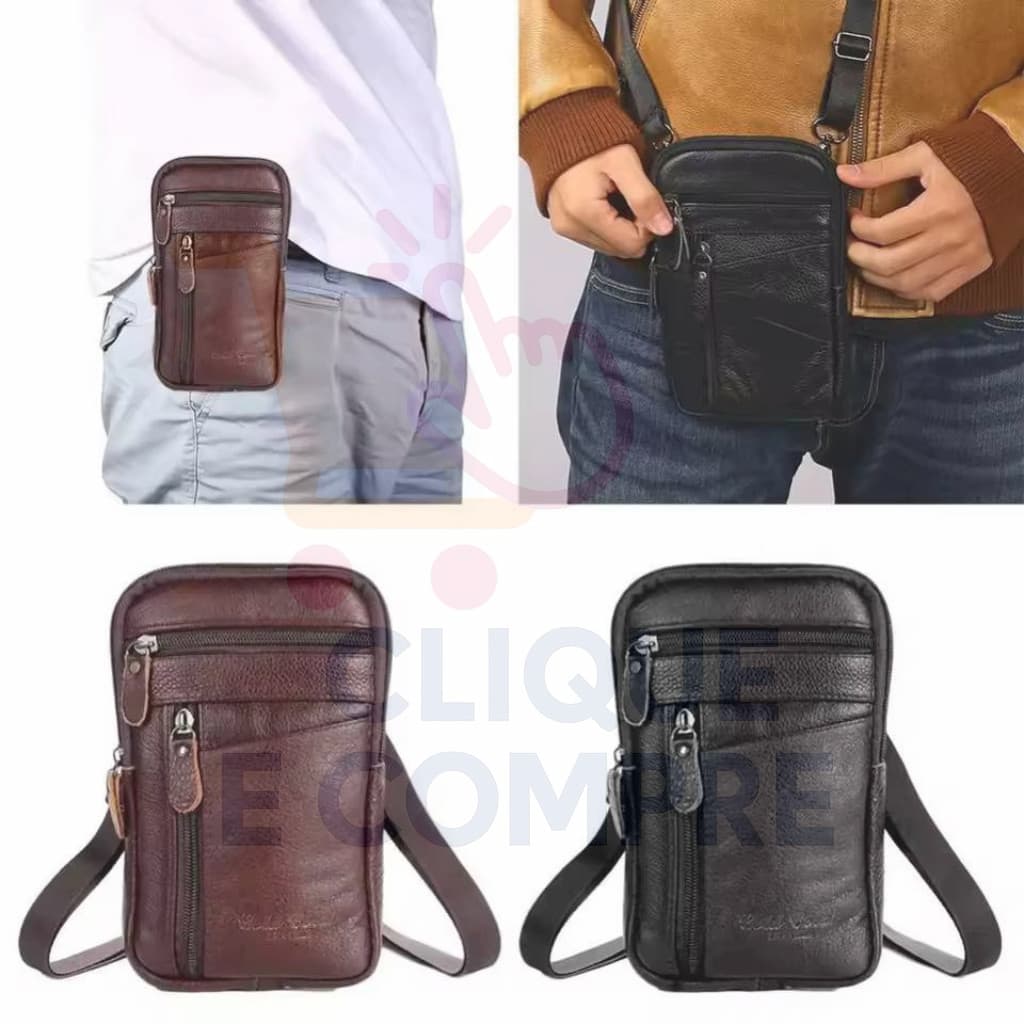 Mini Bolsa Masculina de Couro, Ombro e Peito, Crossbody Compacta para Celular e Acessórios