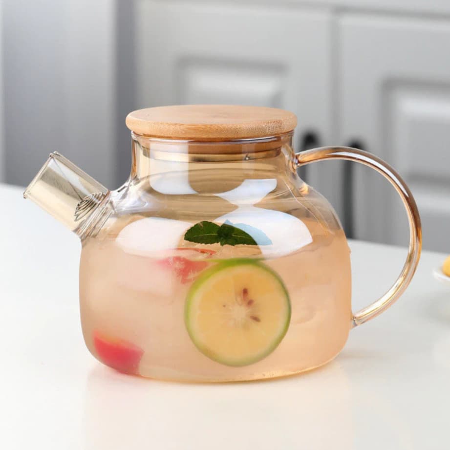 Chaleira de Vidro Dourada Âmbar com Infusor 1L Bule Chá Resistente ao calor Para Café