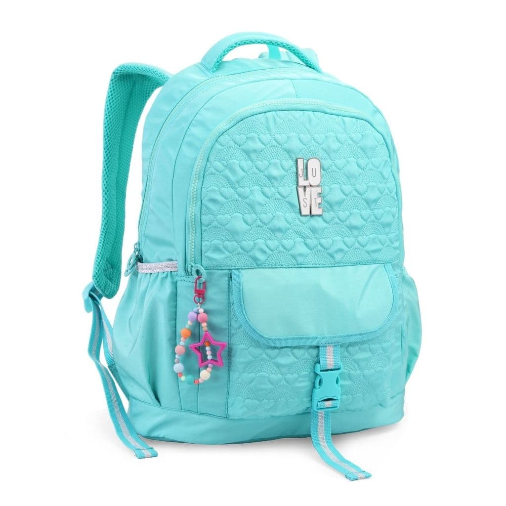 Mochila Escolar Teen Azul Just Matelassê 3 Divisórias Kawaii Resistente Passeio Escola Viagem Aula