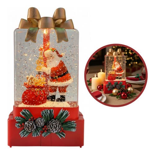 Luminária Caixa Presente Neve Papai Noel Musical Led Natal - Vermelho - Caixa De Presente