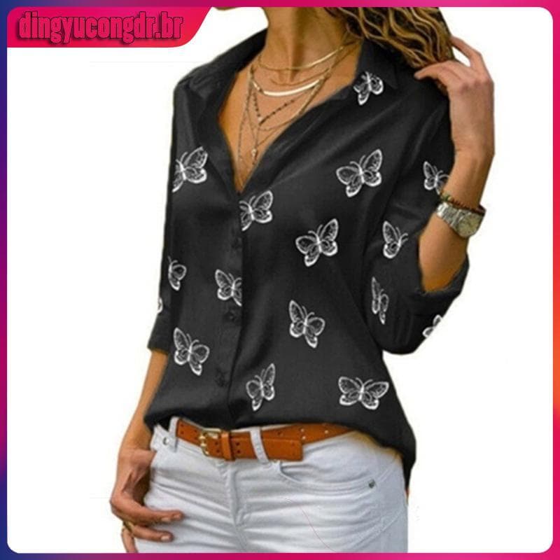 casual Solta 2022 Senhora Do Escritório Camisas Brancas chiffon Blusas Casuais Grande Lapela Botão Largo