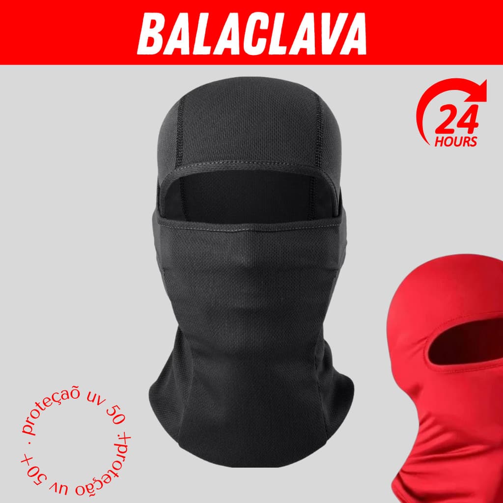 Touca Ninja Balaclava UV+50 Proteção Solar Térmica Ideal para Motoqueiro Motoboy Toca Preta
