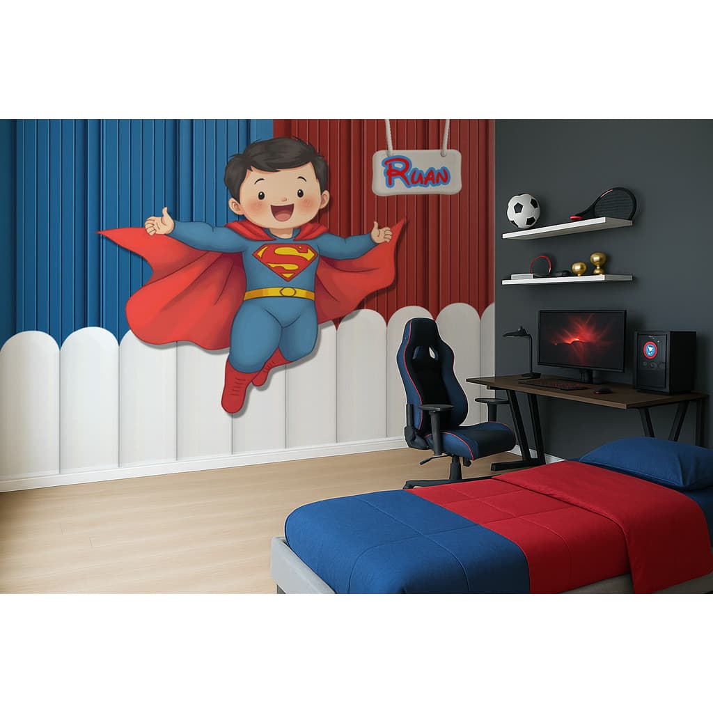 Papel de Parede Superman Baby  + Ripado Colorido Vibrante Adesivo Personalizado M² PAREDE TODA