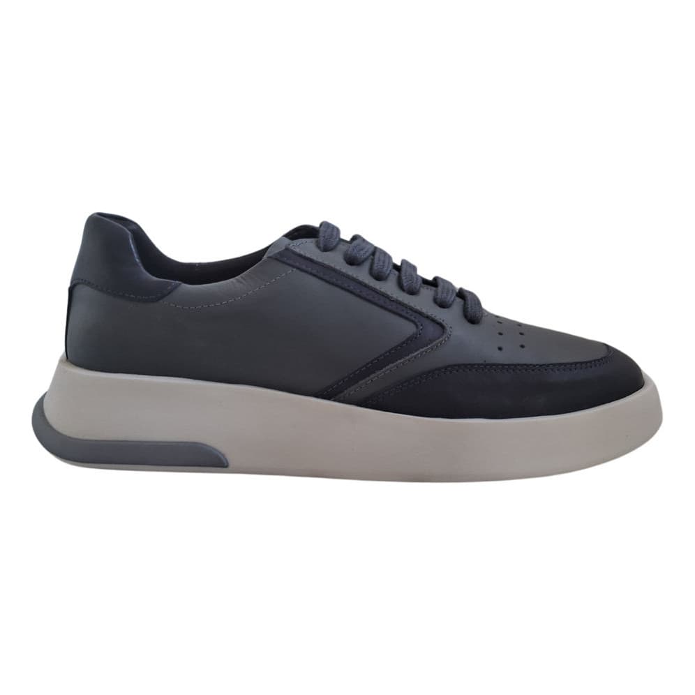 Tênis Sneaker Wizzor Barcelona Cinza Azul Marinho Couro