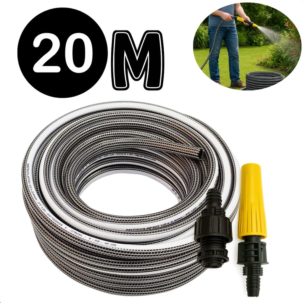 Mangueira 20m Preto Cristal Antitorção  P/ Jardim quintal E Uso Doméstico Casa