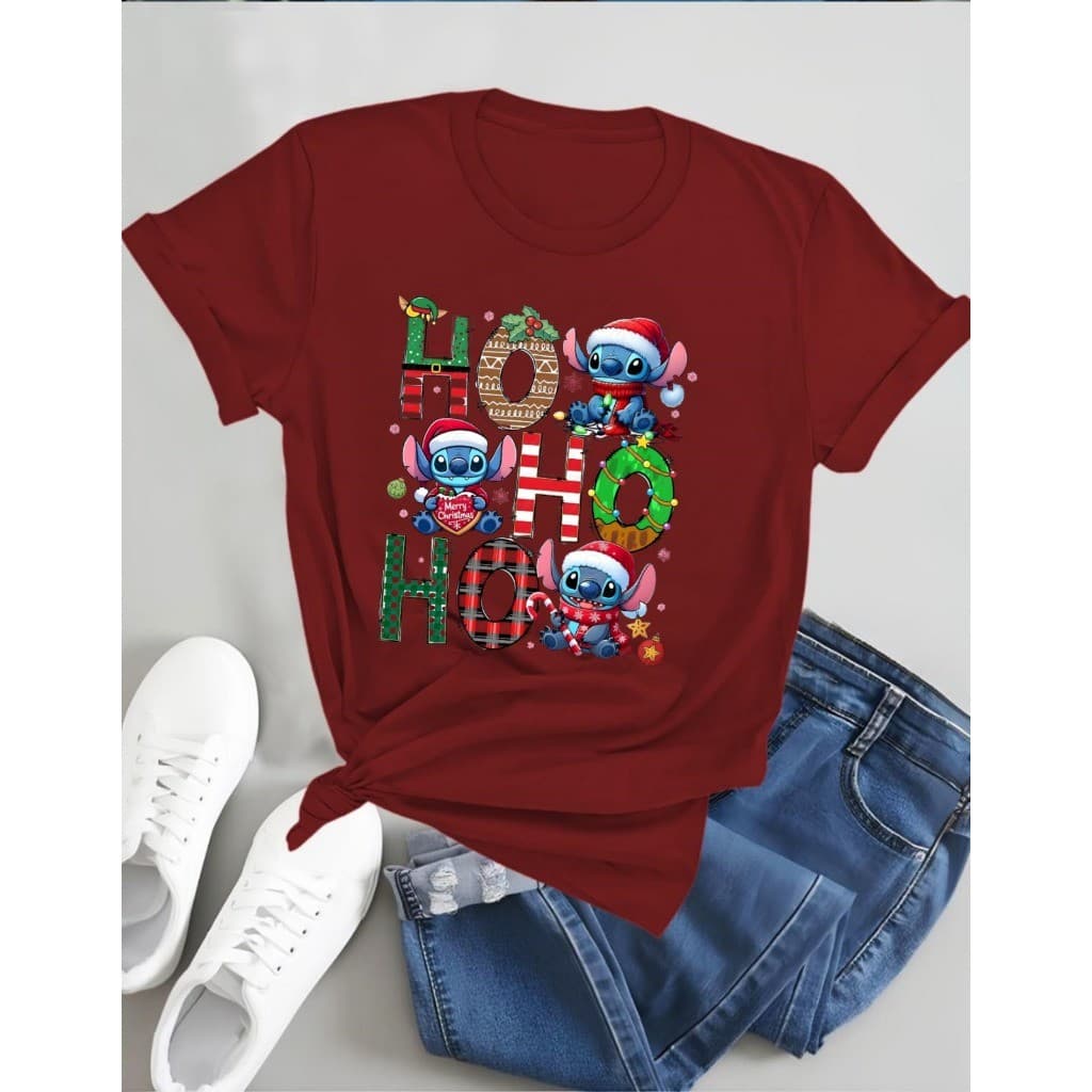 Camiseta 100% Algodão Natal Animado camisa Stitch Premium Casual Lançamento 2025 Envio Imediato
