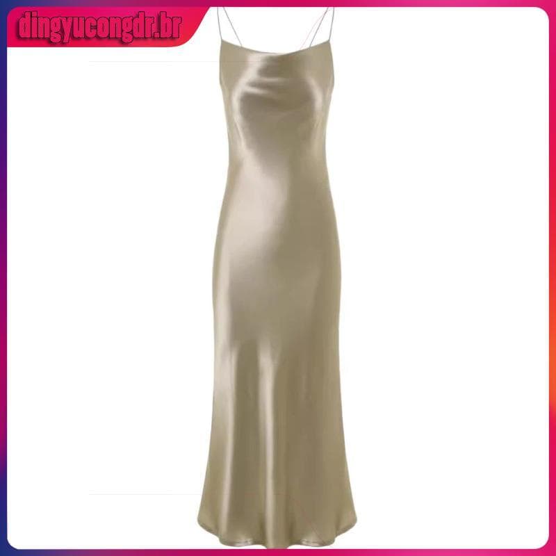 Vestido Midi Feminino Cetim - Moda Elegante Alça Fina Regulável Tendência 2025