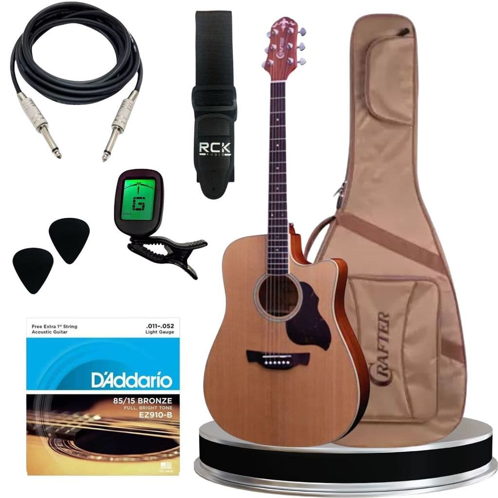 Kit Violão Crafter Folk DE-7 Cutaway Elétrico Sólido Cedro Completo