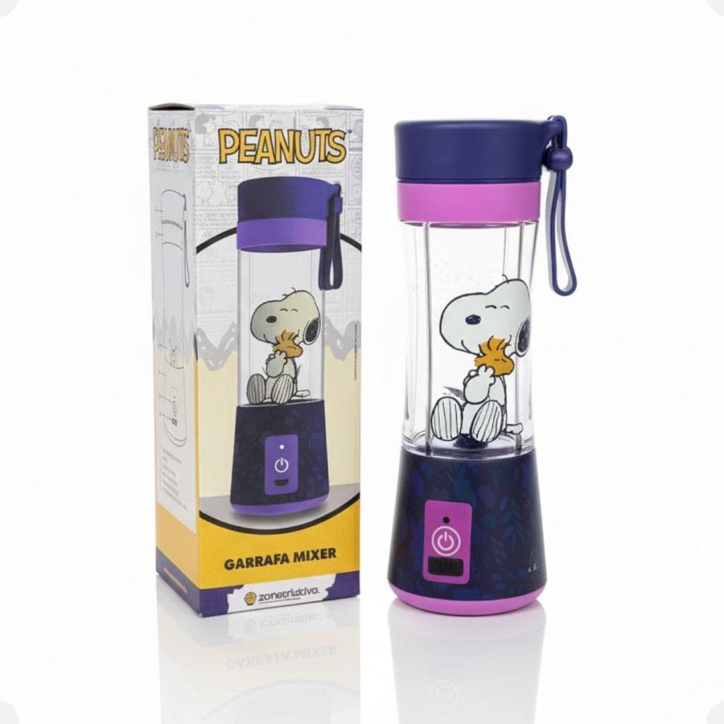 Garrafa Mixer Snoopy Bloom 300ml Portátil Recarregável Zona Criativa Mini Liquidificador Shake Whey Coqueteleira Fofo