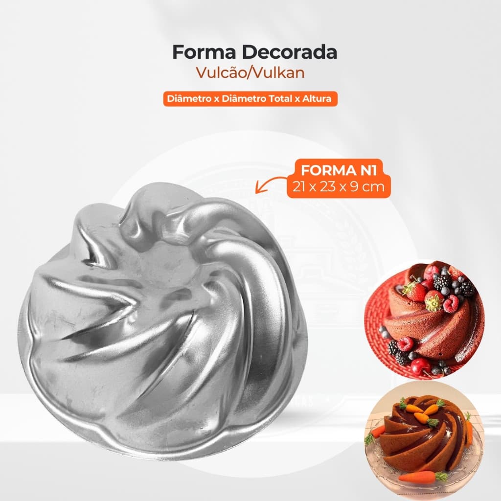 Forma Decorada Vulcão em Alumínio – Assadeira para Bolo, Pudim e Sobremesas